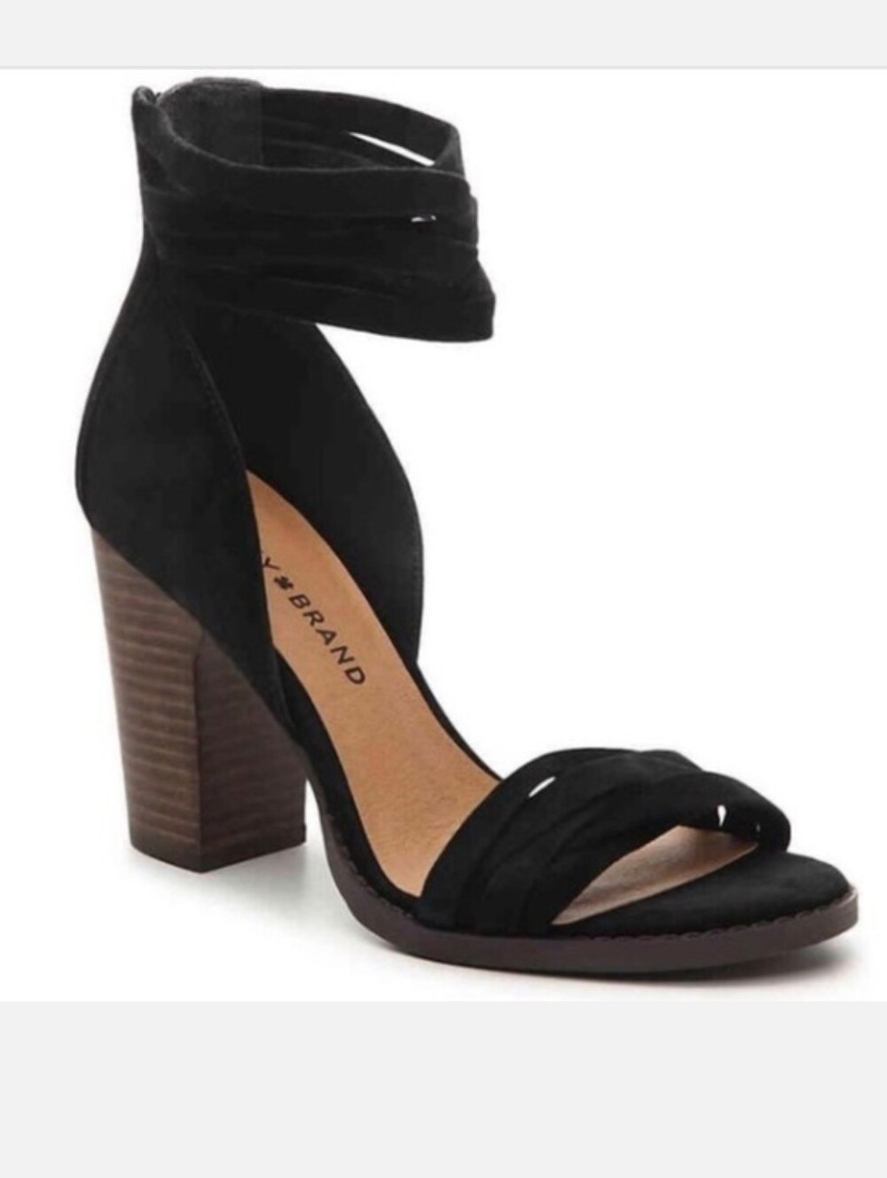 Lucky Brand Lakisha Black Suede Strappy Block Heels Size 6.5M